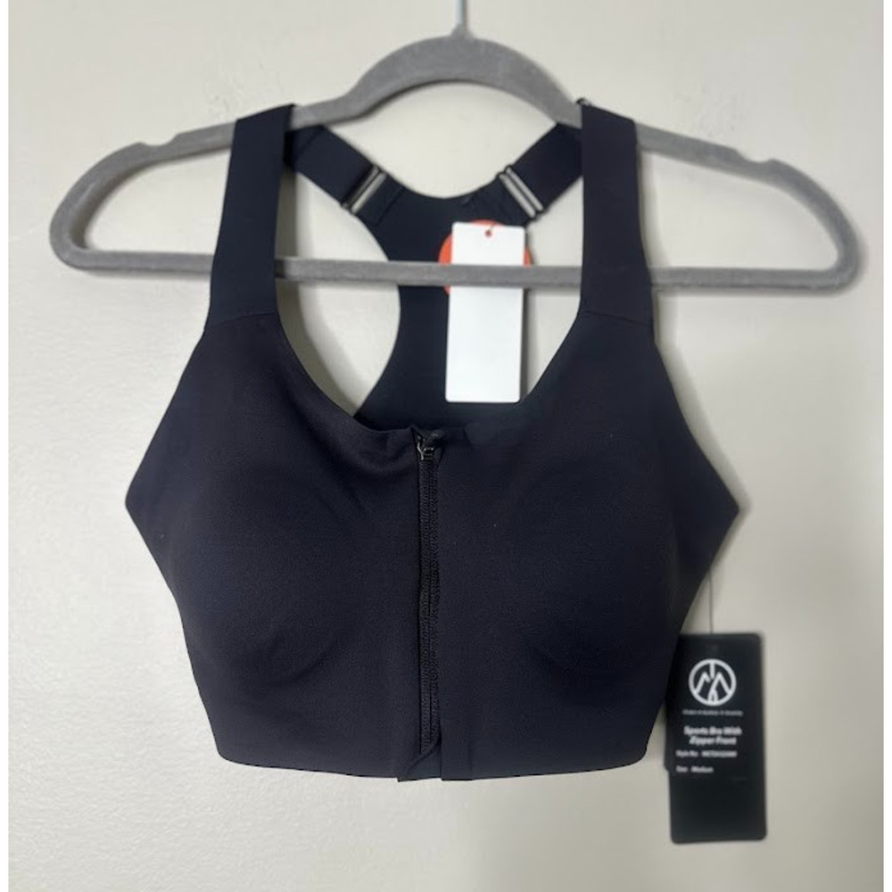 Move Theology Women's Scoop Neck Seamless Sport Bra with Zip Front Straps Size M